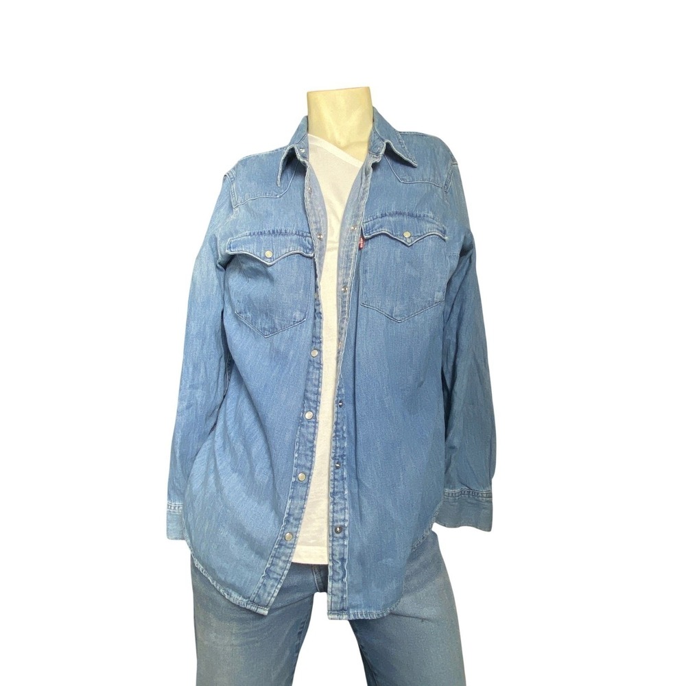 Levi's Denim Snap Button Western Shirt Women 14-16 Blue Long Sleeve